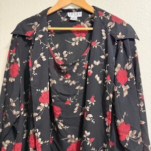 Floral Black and Red Blouse by Erena Woman - Size 3X